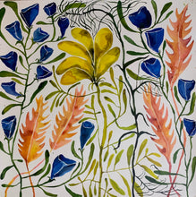 Load image into Gallery viewer, Yellow Fan Blue Flute Pink Leaves 48x48