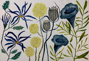 Yellow Poof Blue Flute 38x55