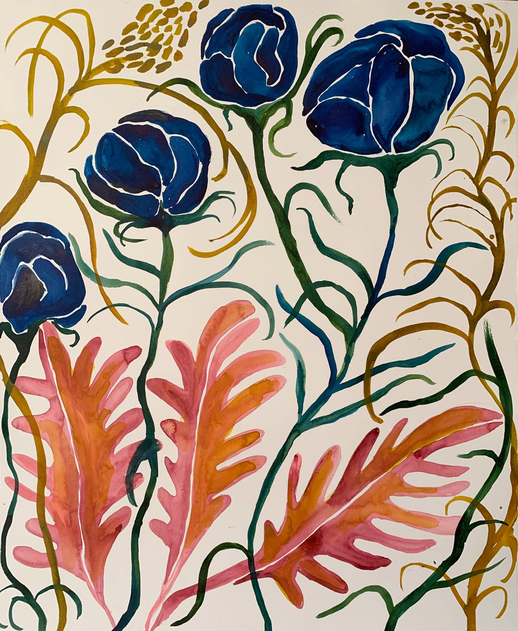 Blue Buds Pink Leaves 25x30