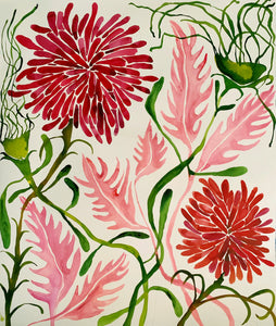 Pink Puff and Leaves 25x30