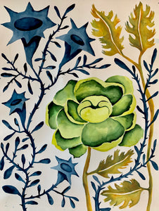 Blue Flute Green Floral 18x24
