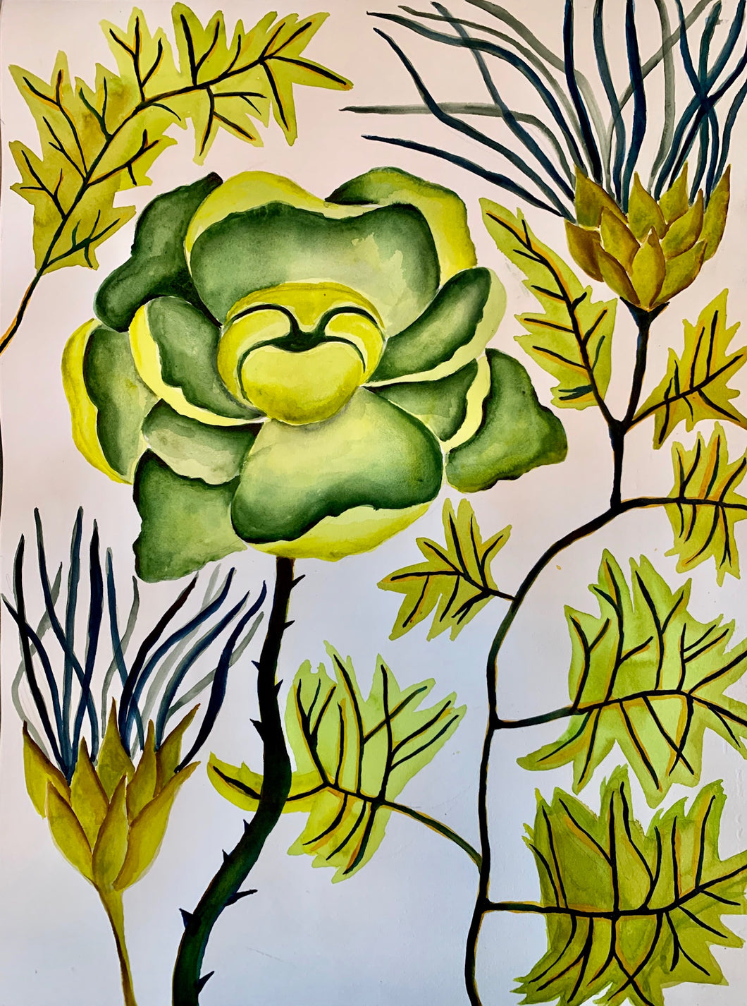 Green Green Floral 18x24