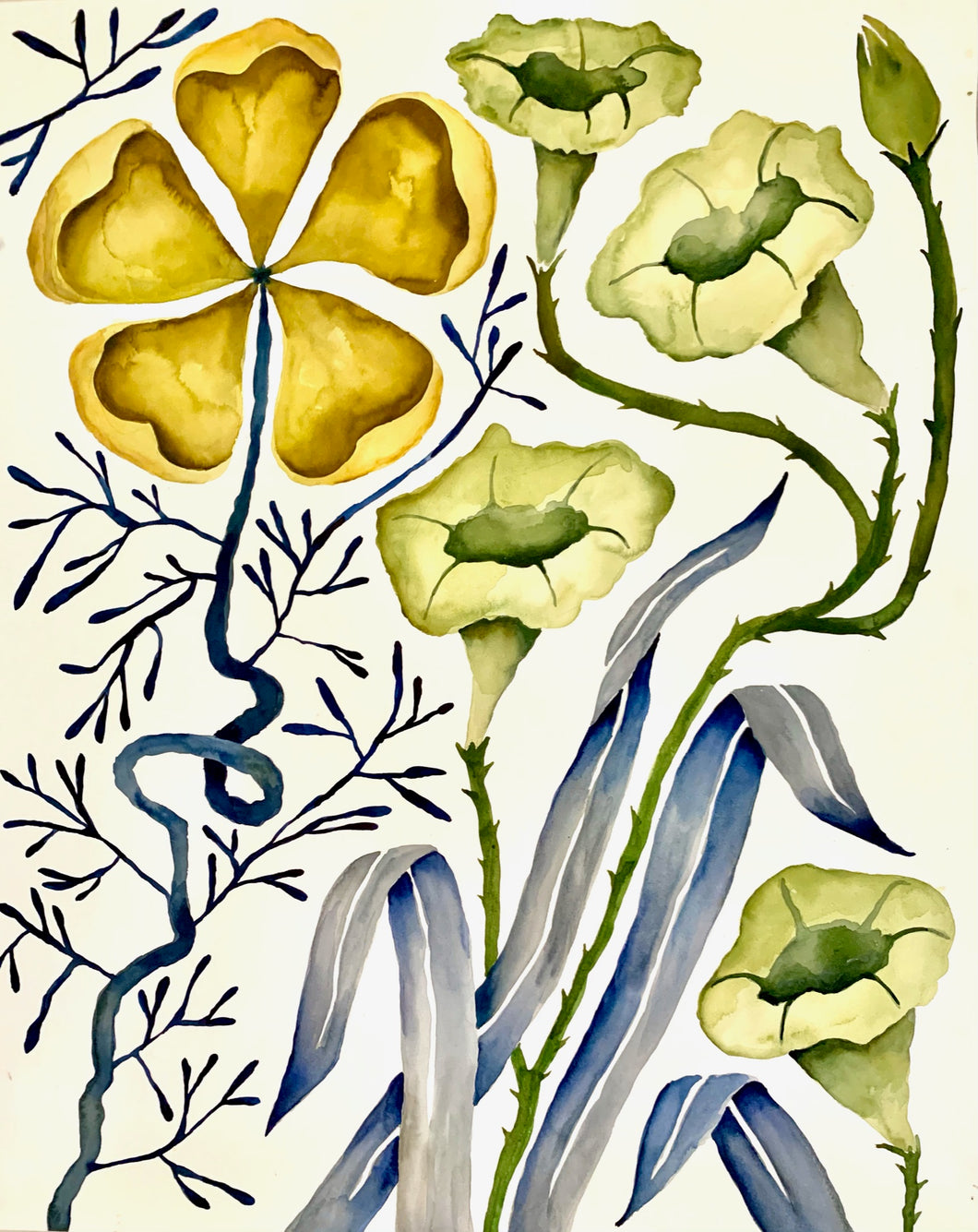 Yellow Floral Green Morning Glory 24x30