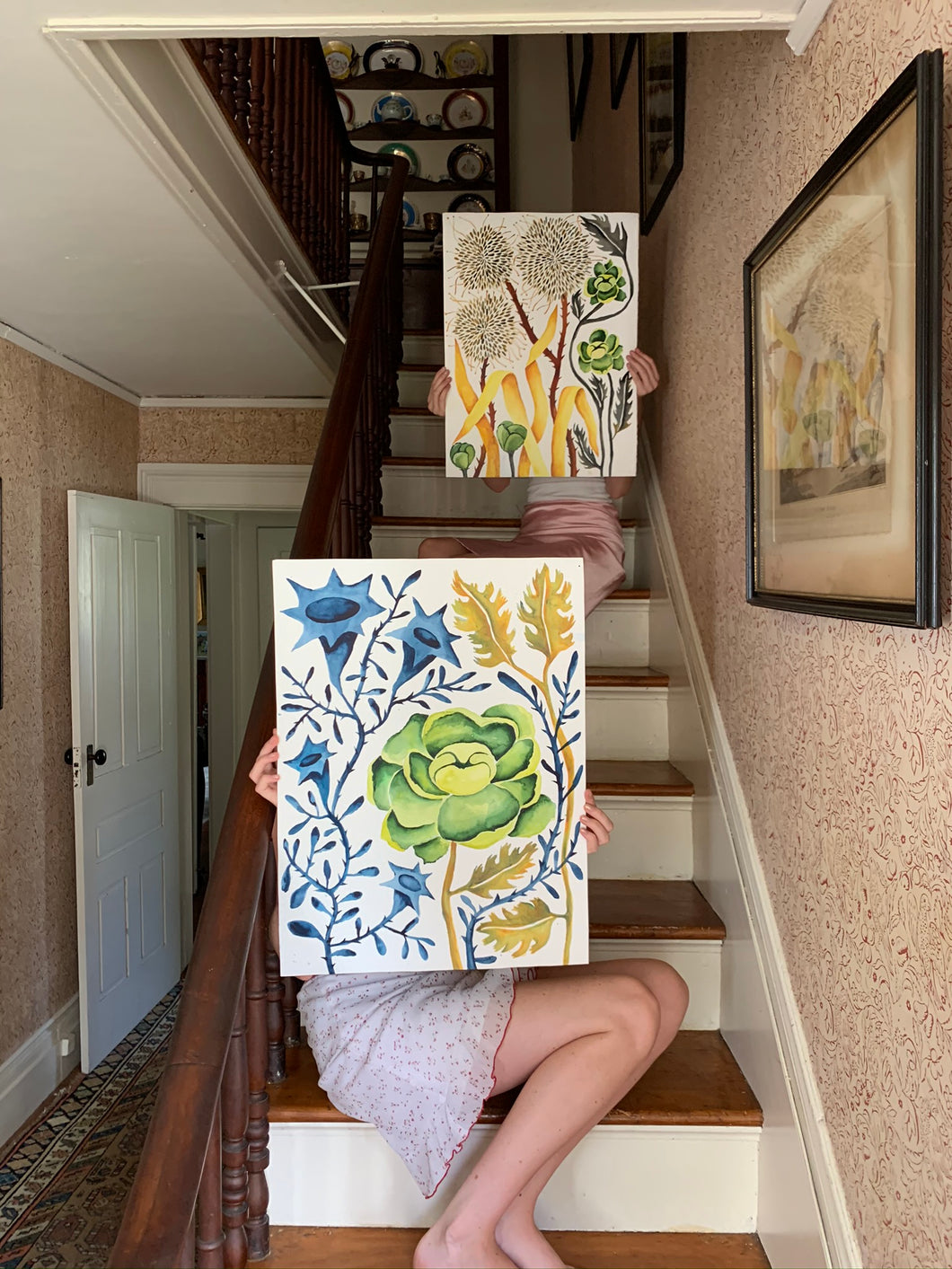 Blue Flute Green Floral 18x24