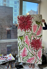 Load image into Gallery viewer, Pink Dahlia Pink Leaves 30x60
