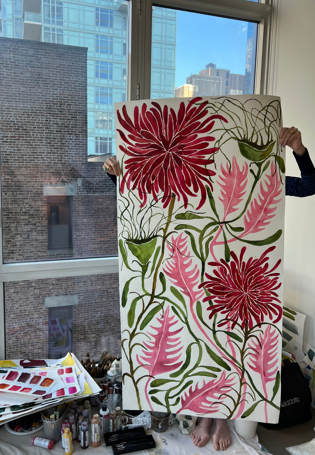 Pink Dahlia Pink Leaves 30x60